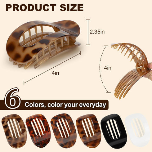 4 PCS Flat Hair Clips, Round Lay Down Hair Claw Clips for Women Girls, Comfortable Curved Flat Clips for Thick Thin Hair