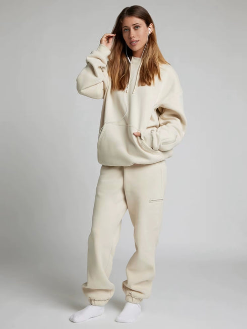 Women’s Casual Hoodie & Trousers Set – Loose Two-Piece Sweatsuit | Cozy Hooded Top and Long Pants Lounge Outfit