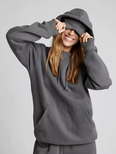Women’s Casual Hoodie & Trousers Set – Loose Two-Piece Sweatsuit | Cozy Hooded Top and Long Pants Lounge Outfit