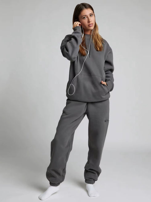 Women’s Casual Hoodie & Trousers Set – Loose Two-Piece Sweatsuit | Cozy Hooded Top and Long Pants Lounge Outfit