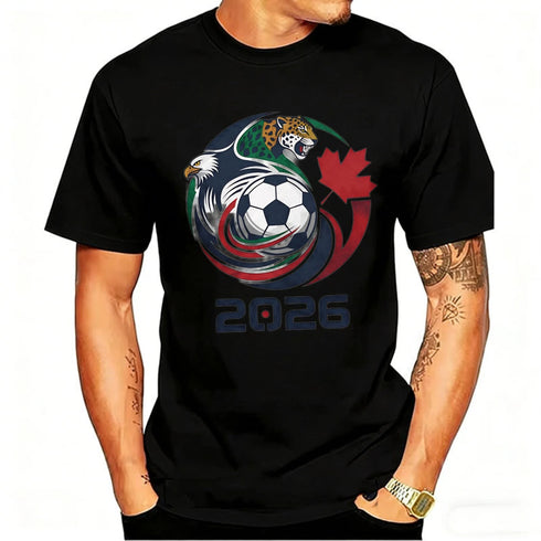 Men’s 2026 Soccer T-Shirt, USA Canada Mexico Eagle Jaguar Graphic Fan Tee