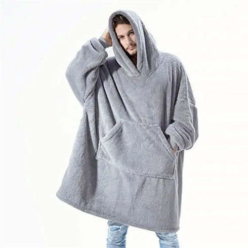 Oversized Fleece Wearable Blanket Hoodie – Double-Faced Warm Winter Pullover with Large Pocket | Unisex Cozy Sweatshirt Robe for Women & Men