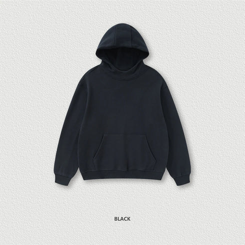 Men’s & Unisex Heavyweight Fleece Hoodie – 385G Thick Pullover | American Retro Loose-Fit Hooded Sweatshirt for Autumn & Winter