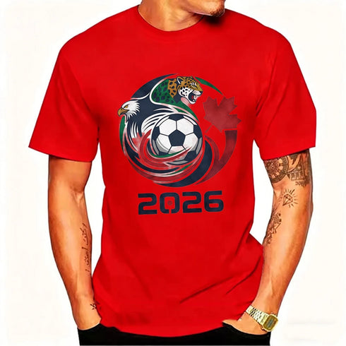 Men’s 2026 Soccer T-Shirt, USA Canada Mexico Eagle Jaguar Graphic Fan Tee