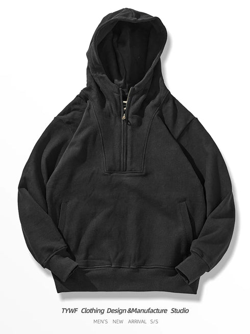 Men’s Heavyweight Cotton Hoodie – 500G Thick Knitted Pullover | Vintage Retro Hooded Sweatshirt for Autumn & Winter Casual Wear