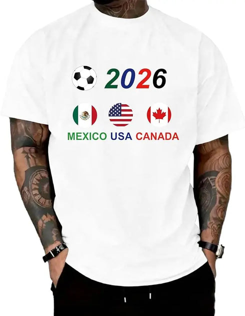 Worldwide Flags 2026 Soccer T-Shirt, USA Canada Mexico Fan Tee for Unisex Football Lovers