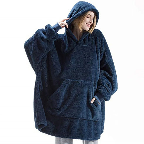 Oversized Fleece Wearable Blanket Hoodie – Double-Faced Warm Winter Pullover with Large Pocket | Unisex Cozy Sweatshirt Robe for Women & Men