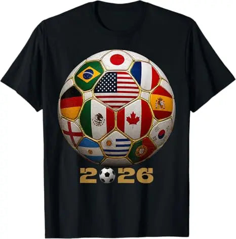Worldwide Flags 2026 Soccer T-Shirt, USA Canada Mexico Fan Tee for Unisex Football Lovers