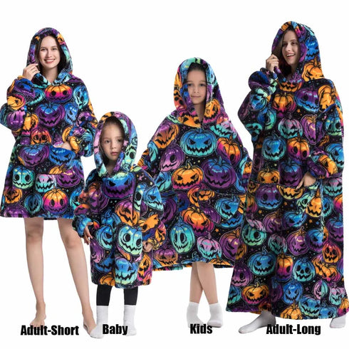 Oversized Wearable Blanket Hoodie – Fleece Giant TV Hoodie with Sleeves for Adults | Warm Winter Pullover for Women & Men | Halloween Pumpkin Hoodie