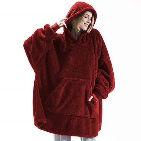 Oversized Fleece Wearable Blanket Hoodie – Double-Faced Warm Winter Pullover with Large Pocket | Unisex Cozy Sweatshirt Robe for Women & Men