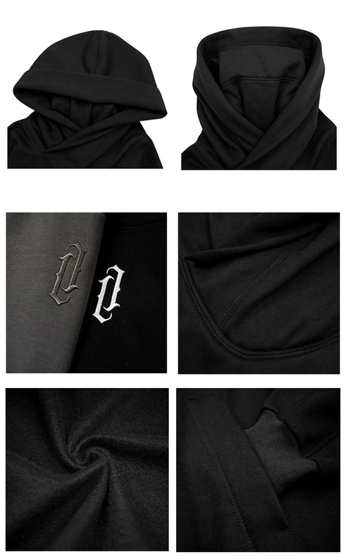 Men’s Embroidered Turtleneck Hoodie – Japanese Ninja Streetwear Oversized Y2K Pullover | Hip Hop Fleece Graphic Sweatshirt with Pocket (Autumn)