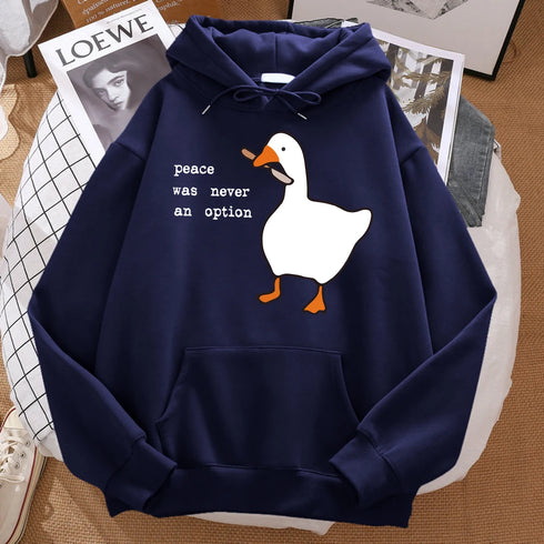 Fleece Hip Hop Hoodie - "Peace Was Never An Option" Graphic, Oversized Fit