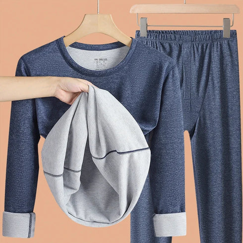 Men's Plus-Size Thermal Underwear Set Cashmere Antibacterial Two-Piece Base Layer