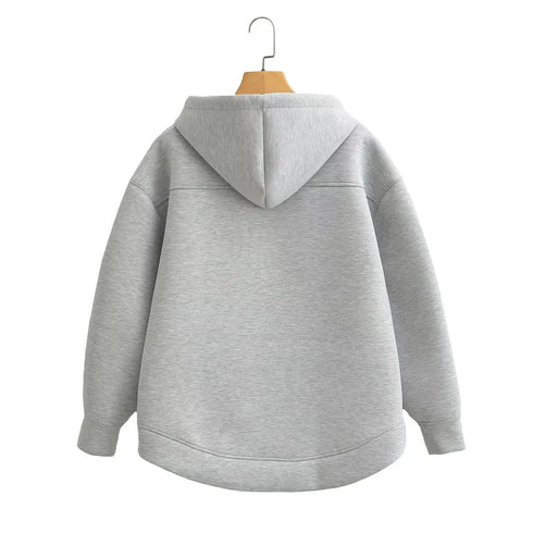 Women's Heavyweight Full-Zip Hoodie Sweatshirt | High Street Loose Fit Autumn/Winter Jacket | Solid Color with Pockets