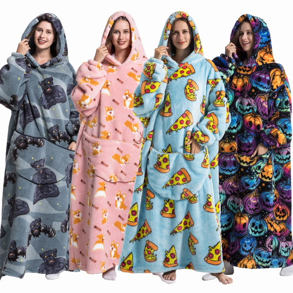 Oversized Wearable Blanket Hoodie – Fleece Giant TV Hoodie with Sleeves for Adults | Warm Winter Pullover for Women & Men | Halloween Pumpkin Hoodie