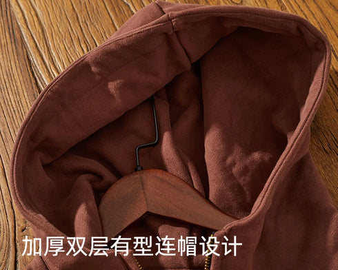 Men’s Heavyweight Cotton Hoodie – 500G Thick Knitted Pullover | Vintage Retro Hooded Sweatshirt for Autumn & Winter Casual Wear