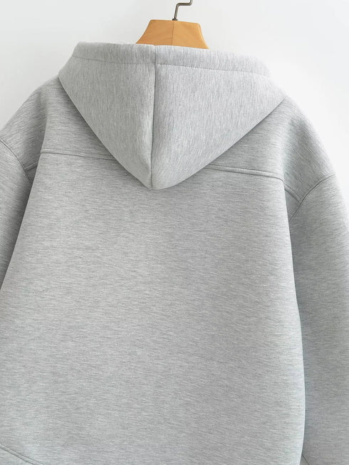 Women's Heavyweight Full-Zip Hoodie Sweatshirt | High Street Loose Fit Autumn/Winter Jacket | Solid Color with Pockets