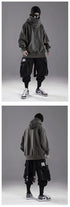 Men’s Embroidered Turtleneck Hoodie – Japanese Ninja Streetwear Oversized Y2K Pullover | Hip Hop Fleece Graphic Sweatshirt with Pocket (Autumn)