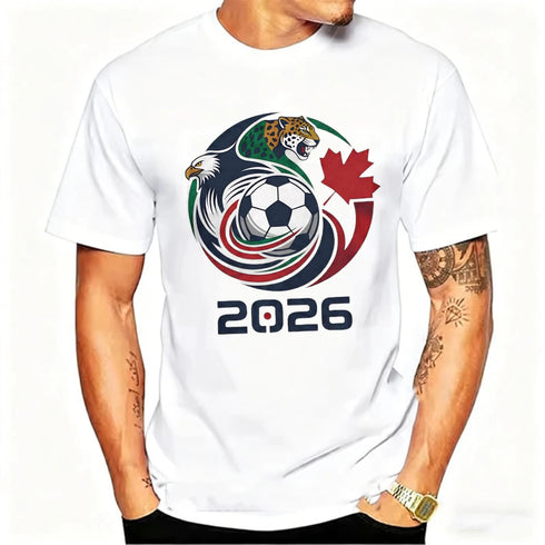 Men’s 2026 Soccer T-Shirt, USA Canada Mexico Eagle Jaguar Graphic Fan Tee