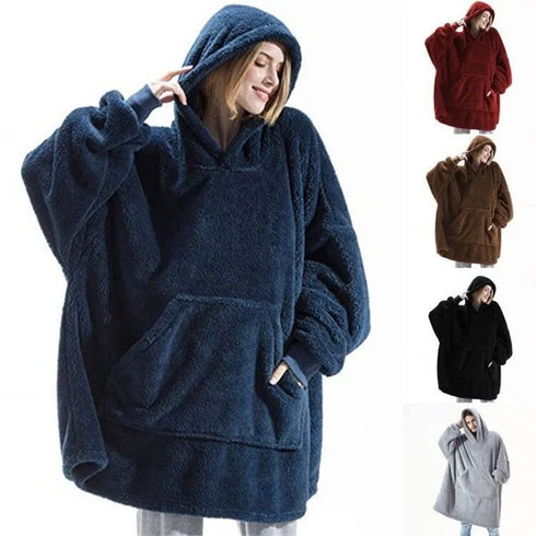 Oversized Fleece Wearable Blanket Hoodie – Double-Faced Warm Winter Pullover with Large Pocket | Unisex Cozy Sweatshirt Robe for Women & Men