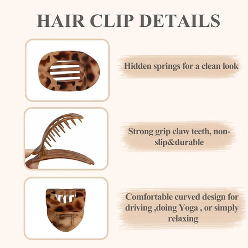 4 PCS Flat Hair Clips, Round Lay Down Hair Claw Clips for Women Girls, Comfortable Curved Flat Clips for Thick Thin Hair