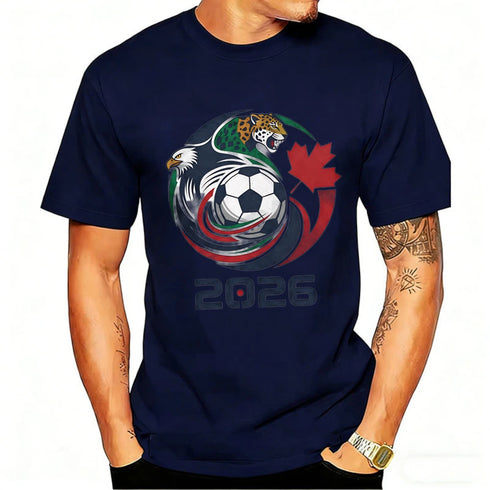 Men’s 2026 Soccer T-Shirt, USA Canada Mexico Eagle Jaguar Graphic Fan Tee