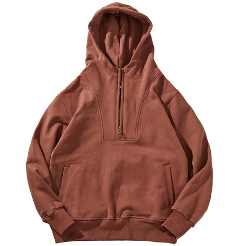 Men’s Heavyweight Cotton Hoodie – 500G Thick Knitted Pullover | Vintage Retro Hooded Sweatshirt for Autumn & Winter Casual Wear