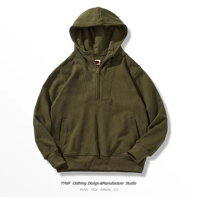 Men’s Heavyweight Cotton Hoodie – 500G Thick Knitted Pullover | Vintage Retro Hooded Sweatshirt for Autumn & Winter Casual Wear