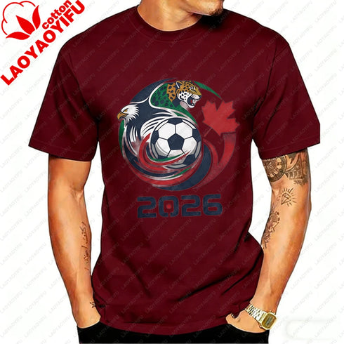 Men’s 2026 Soccer T-Shirt, USA Canada Mexico Eagle Jaguar Graphic Fan Tee