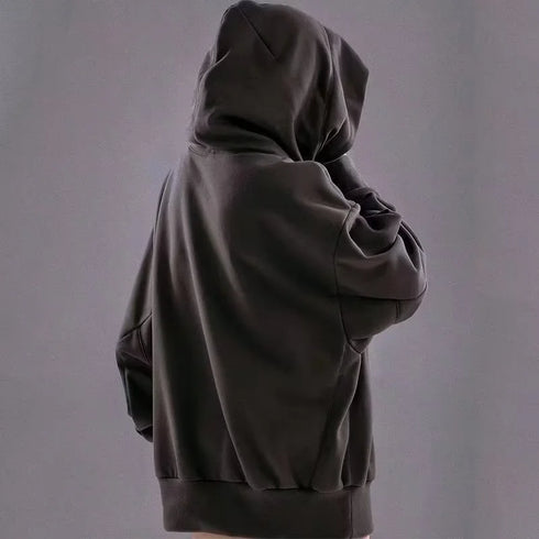 Men’s Embroidered Turtleneck Hoodie – Japanese Ninja Streetwear Oversized Y2K Pullover | Hip Hop Fleece Graphic Sweatshirt with Pocket (Autumn)