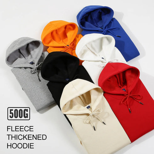 Men’s & Women’s Oversized Fleece Hoodie – 500g Thick Pullover | Unisex Loose Solid Hoodie for Autumn & Winter | Warm Casual Hooded Sweatshirt
