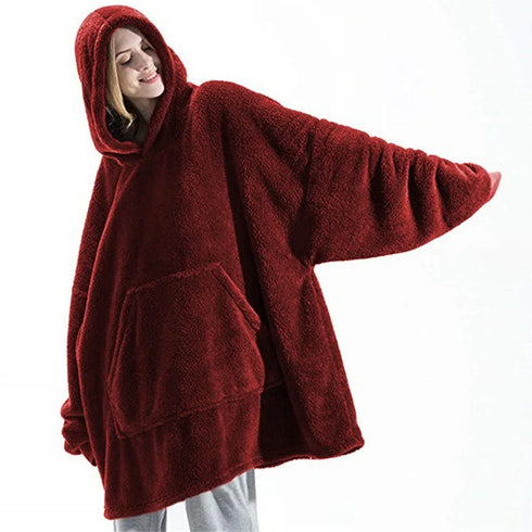 Oversized Fleece Wearable Blanket Hoodie – Double-Faced Warm Winter Pullover with Large Pocket | Unisex Cozy Sweatshirt Robe for Women & Men
