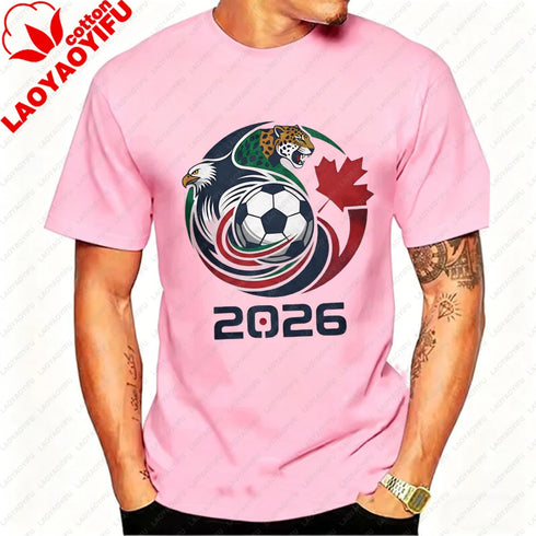 Men’s 2026 Soccer T-Shirt, USA Canada Mexico Eagle Jaguar Graphic Fan Tee