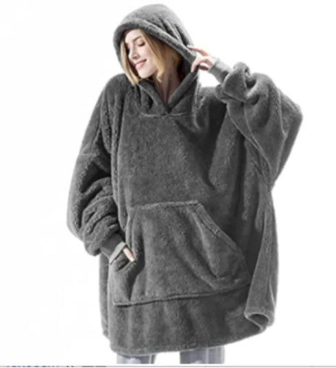 Oversized Fleece Wearable Blanket Hoodie – Double-Faced Warm Winter Pullover with Large Pocket | Unisex Cozy Sweatshirt Robe for Women & Men
