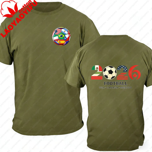 Men’s 100% Cotton 2026 Soccer T-Shirt, USA Canada Mexico Oversized Fan Tee
