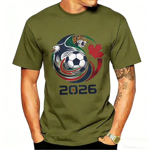 Men’s 2026 Soccer T-Shirt, USA Canada Mexico Eagle Jaguar Graphic Fan Tee