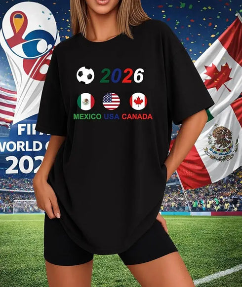 Worldwide Flags 2026 Soccer T-Shirt, USA Canada Mexico Fan Tee for Unisex Football Lovers