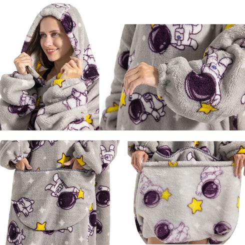 Oversized Wearable Blanket Hoodie – Fleece Giant TV Hoodie with Sleeves for Adults | Warm Winter Pullover for Women & Men | Halloween Pumpkin Hoodie