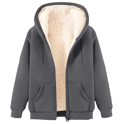 Women’s Thick Fleece Zip-Up Hoodie – Plus Size Warm Lined Thermal Sweatshirt for Fall & Winter | Cozy Hooded Jacket with Pockets