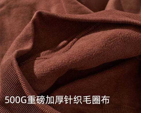 Men’s Heavyweight Cotton Hoodie – 500G Thick Knitted Pullover | Vintage Retro Hooded Sweatshirt for Autumn & Winter Casual Wear