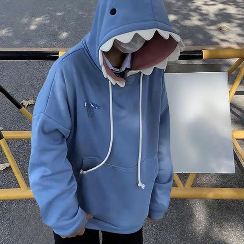 Shark Sweatshirt – Blue Hoodies with Shark, Long Sleeve Animal Cartoon Pullover for Men & Women