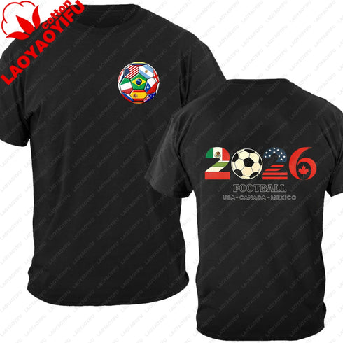 Men’s 100% Cotton 2026 Soccer T-Shirt, USA Canada Mexico Oversized Fan Tee