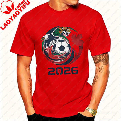 Men’s 2026 Soccer T-Shirt, USA Canada Mexico Eagle Jaguar Graphic Fan Tee