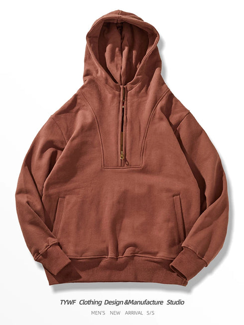 Men’s Heavyweight Cotton Hoodie – 500G Thick Knitted Pullover | Vintage Retro Hooded Sweatshirt for Autumn & Winter Casual Wear