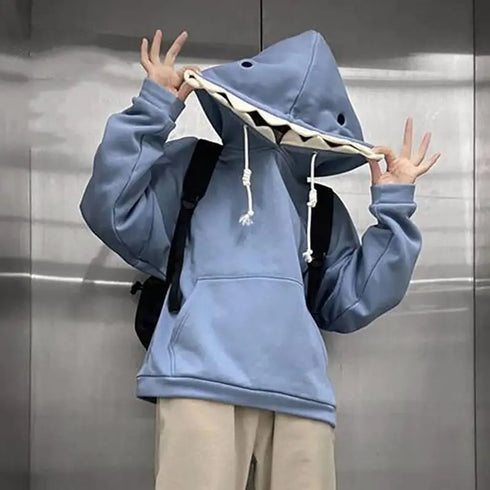 Shark Sweatshirt – Blue Hoodies with Shark, Long Sleeve Animal Cartoon Pullover for Men & Women
