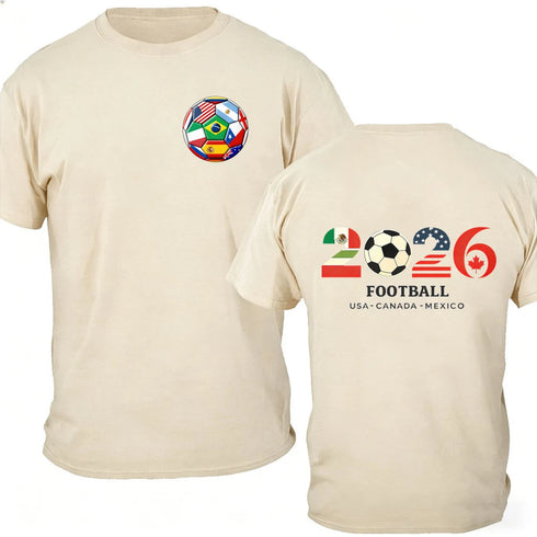 Men’s 100% Cotton 2026 Soccer T-Shirt, USA Canada Mexico Oversized Fan Tee