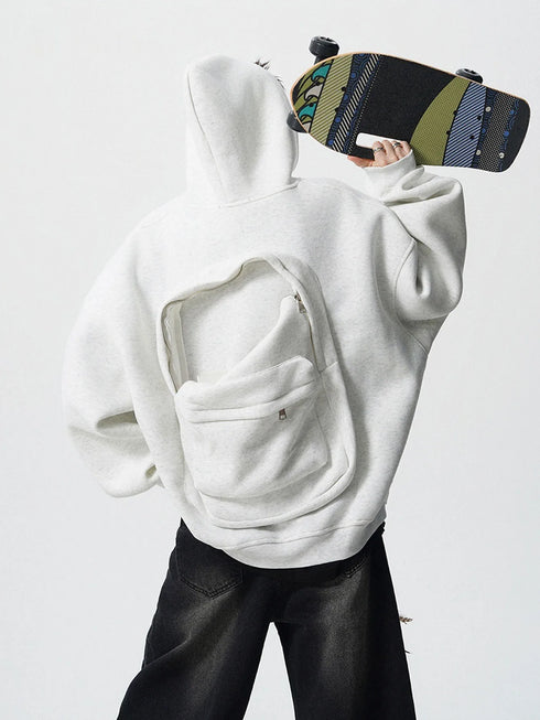Unisex Full-Zip Hoodie Jacket with Integrated 3D Backpack | Travel-Ready Punk Style Lightweight Sweatshirt