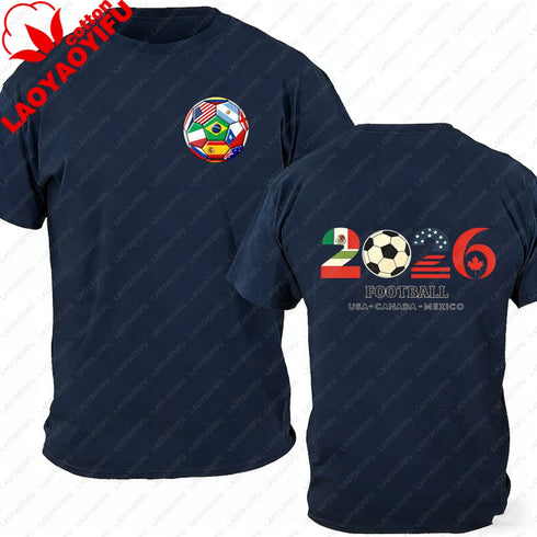 Men’s 100% Cotton 2026 Soccer T-Shirt, USA Canada Mexico Oversized Fan Tee