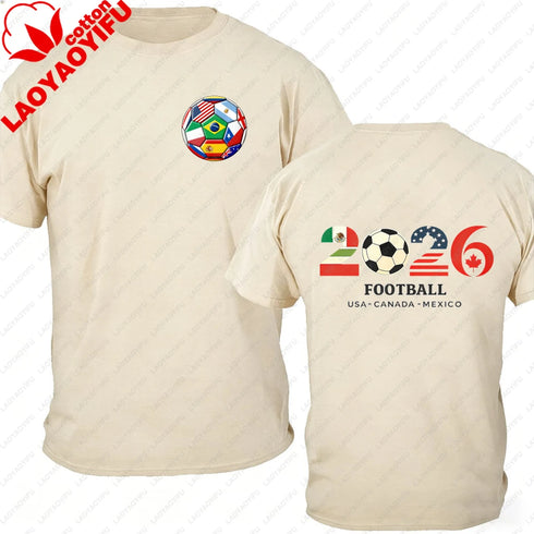 Men’s 100% Cotton 2026 Soccer T-Shirt, USA Canada Mexico Oversized Fan Tee