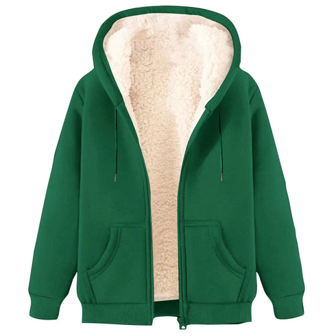 Women’s Thick Fleece Zip-Up Hoodie – Plus Size Warm Lined Thermal Sweatshirt for Fall & Winter | Cozy Hooded Jacket with Pockets
